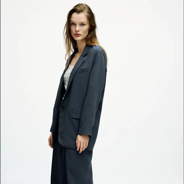 Zara OVERSIZED FLOWY BLAZER NAVY BLUE NEW - Image 6