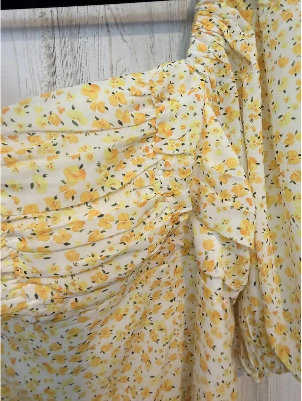 Showpo Women's US 14 Yellow Floral Off-Shoulder Puff Sleeve Mini Dress - Image 7