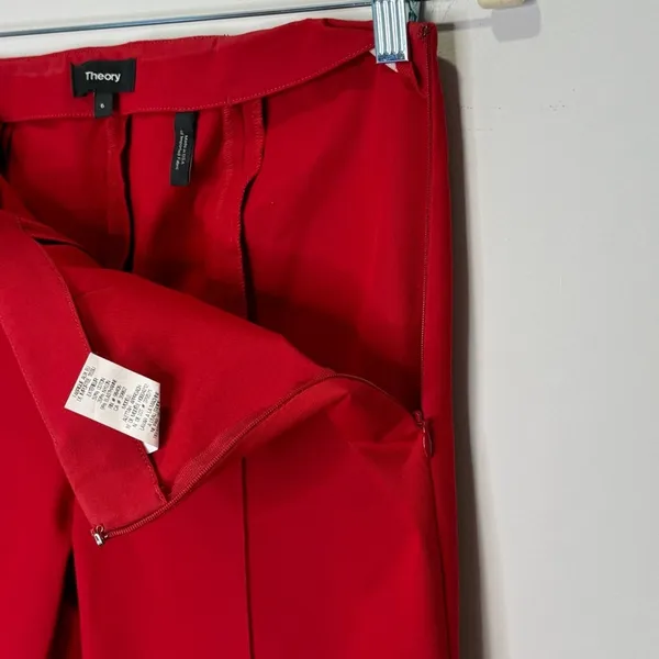 Theory $265 Women's Alettah Approach Cropped Pants‎ Crimson Red Size 6 Ankle Zip - Image 6