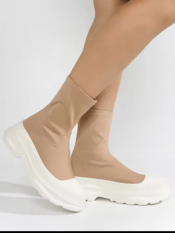 Cape Robbin Beige Sock-Style Platform Sneakers with White Sole - Image 2