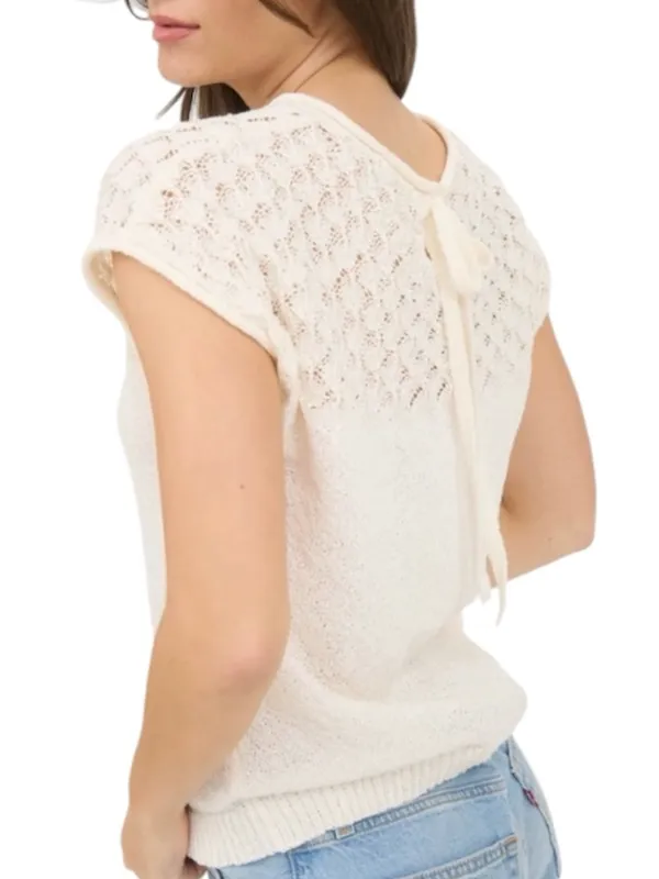 Blu Pepper Eyelet Yolk Short Sleeve Sweater Size Medium - Image 5