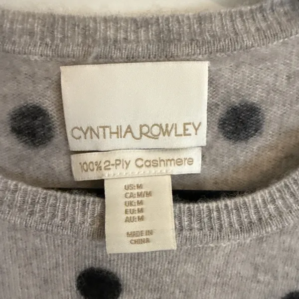 Cynthia Rowley Sweater Womens Medium Gray 100%‎ Cashmere Polka Dot Crew Neck - Image 2