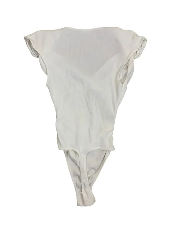 Free People Intimately White Surplice Cap‎ Sleeve Ruched Thong Bodysuit XS - Image 3