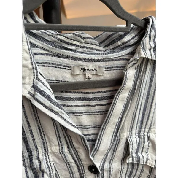 Madewell Utility Mini Shirtdress striped linen fabric and a button-front Large - Image 3