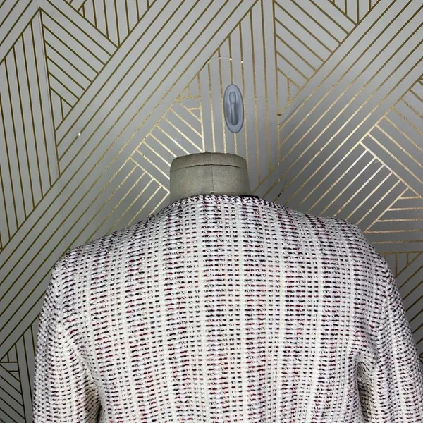 Theory Galinne Speckle Boucle Knit Fringe Sweater Jacket Cream Red Size Small‎ - Image 10