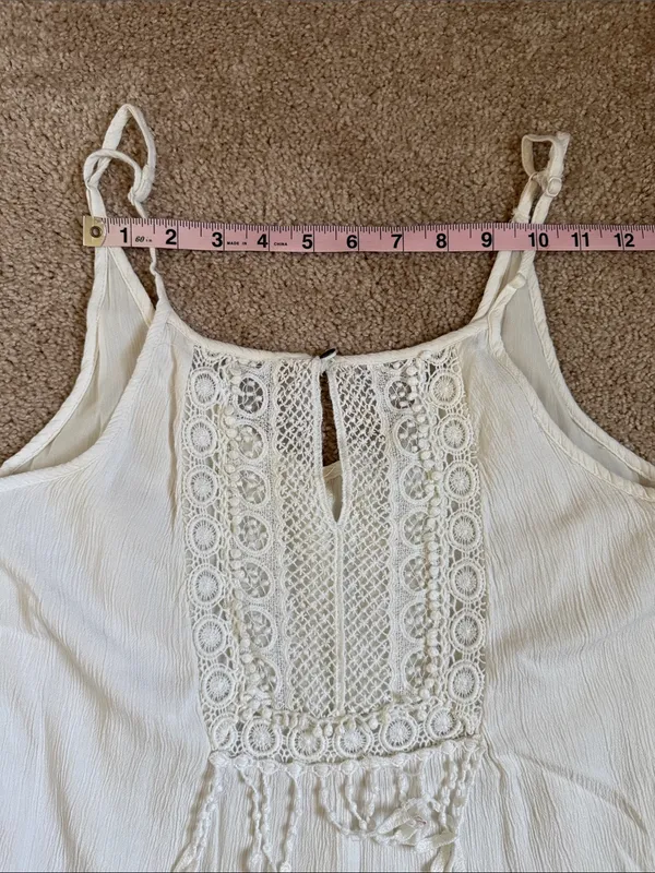 American Eagle Outfitters Tiered Off White Fringe Shift Dress. Size Small - Image 5