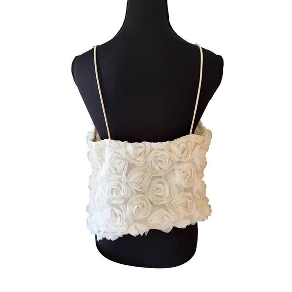 Ivory Cream 3D Rose Floral Cami Tank Top Cropped Spaghetti Strap Romantic Y2K - Image 5