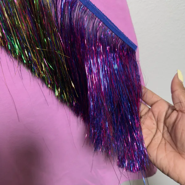 Queen of Sparkles Women Dress Medium Pink Diagonal Metallic Fringe Party Event - Image 9