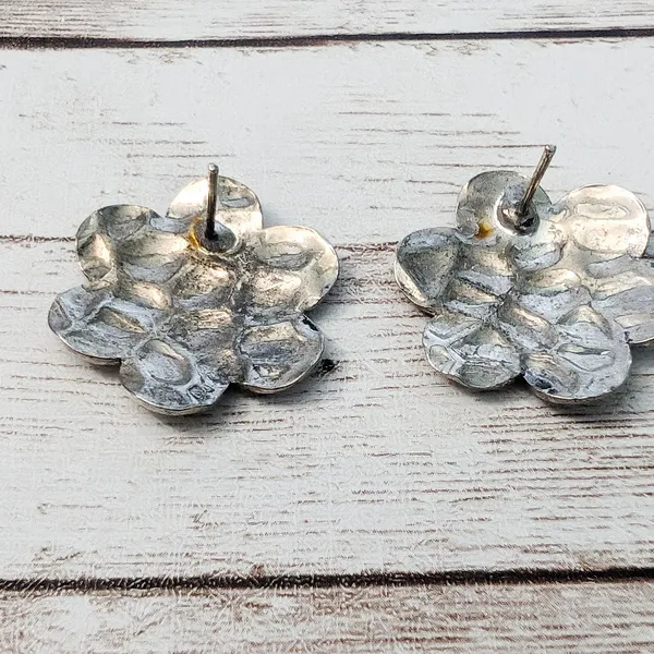 Vintage Earrings For Pierced Ears - Large Silver Tone - Tarnished - Image 6