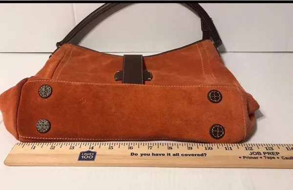 Lands End suede leather hobo shoulder bag orange - Image 10
