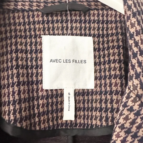 Avec Les Filles Anthropologie Brown Blue Houndstooth Longline Blazer Small 80103 - Image 7