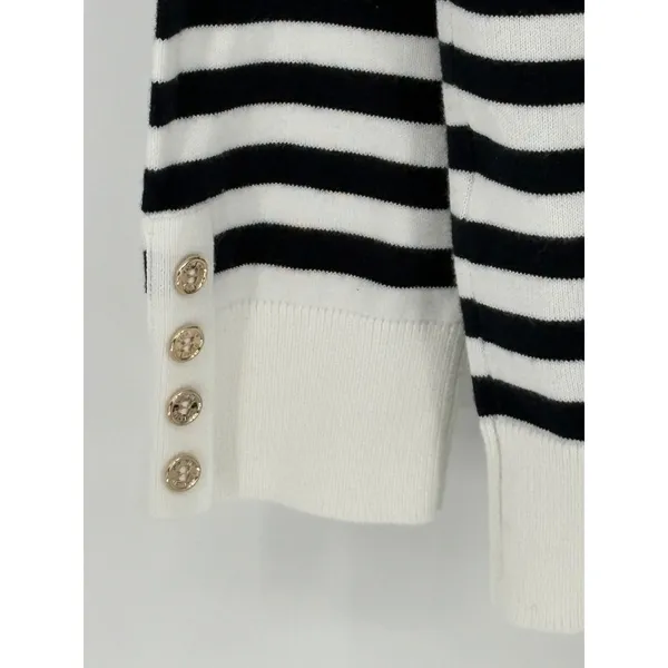 Tommy Hilfiger Turtleneck Sweater Large Striped Metallic White Gold Coastal Prep - Image 6