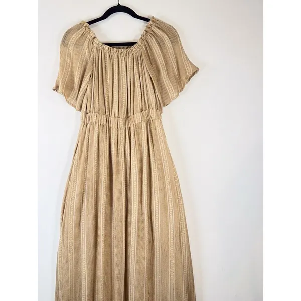 Sundress Womens Dress Beige Hi Low Off The Shoulder Striped Fit Flare Flowy XS/S - Image 9