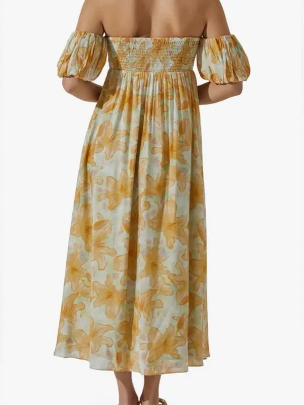 ASTR The Label Floral Off Shoulder Midi Dress Orange Yellow Size M Romantic🌼 - Image 2