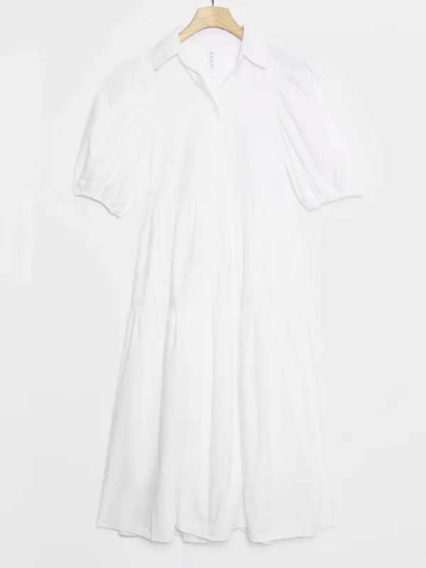 Anthropologie‎ Amadi Cordelia Tiered Midi Shirtdress White Poplin Womens Size M - Image 2