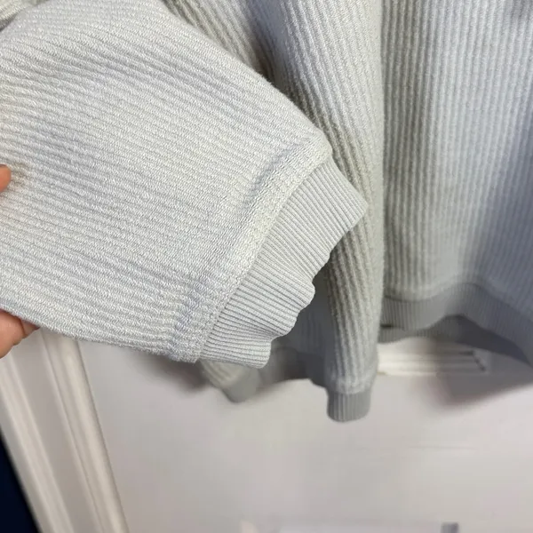 Aerie Sage Pale Green Ribbed Cropped Hooded Sweatshirt Drawstring W2212 Sz XL - Image 4