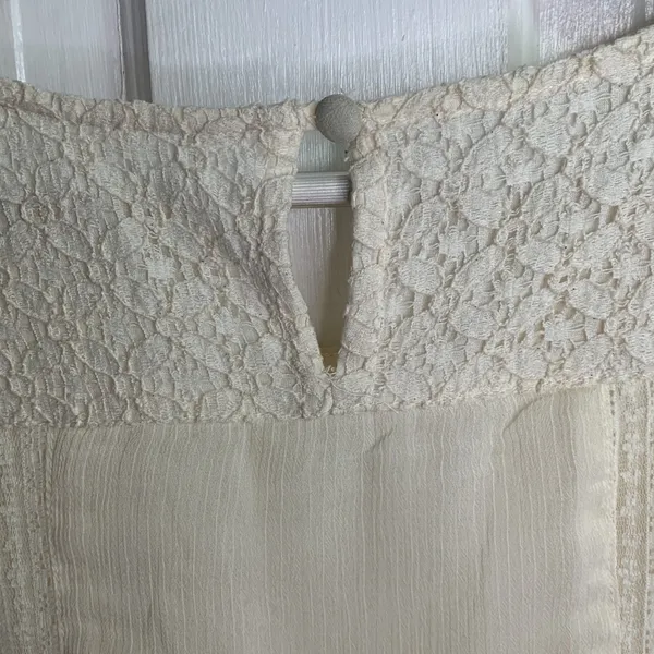 Free People Leigh Ivory Chiffon Lace Bohemian Dress Long Sleeve W-599 Sz S - Image 12