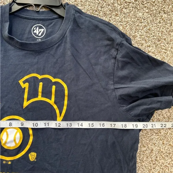 47 Blue Yellow Milwaukee Brewers Baseball Short Sleeve Tee T-Shirt Sporty Large - Image 5