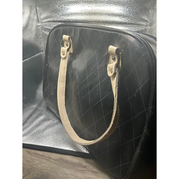 Mary Kay‎ Black Quilted Travel Tote Bag Cream Trim Consultant Organizer Damask - Image 5