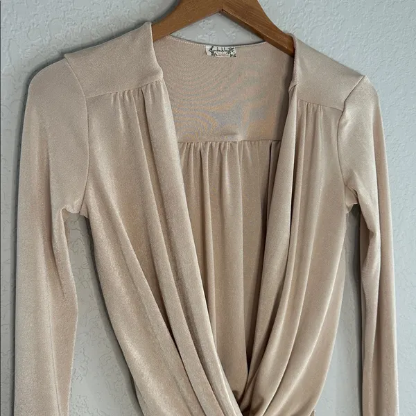 Free People Revolve Turnt Bodysuit Shimmer Sexy Date Going Out Neutral Cream Tan - Image 4