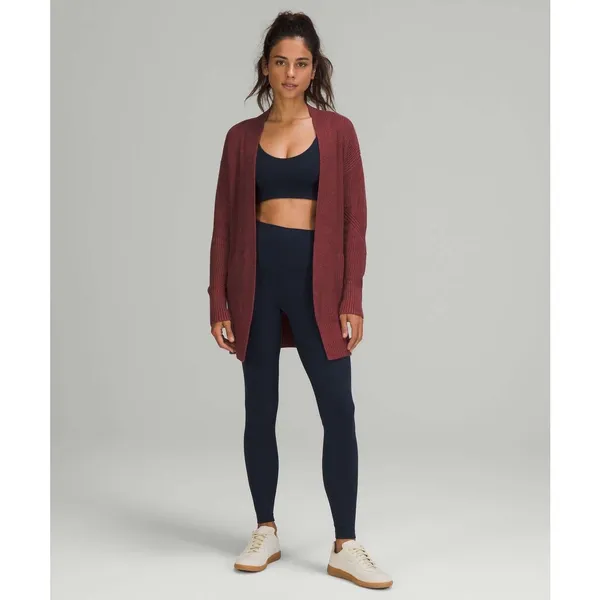 Lululemon Cashlu Long Open Cardigan Sweater Wrap Burgundy Wine Medium Large - Image 9