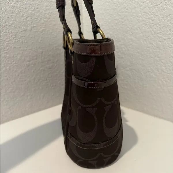 COACH Gallery Metallic Dark Chocolate Bronze Jacquard Signature Studded Tote - Image 9