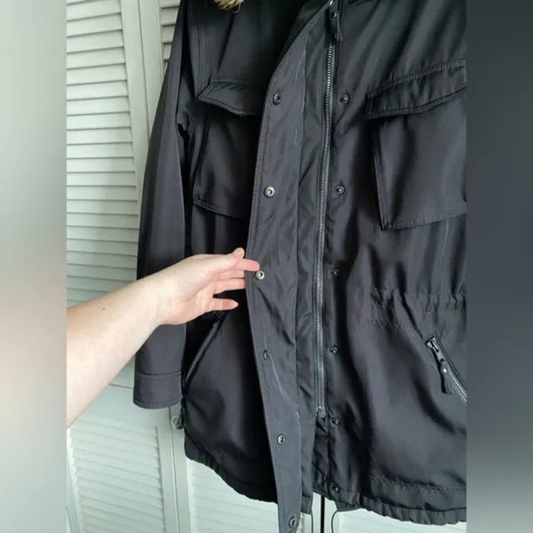 S13 Long Coat Black with Faux Fur Hood Small Parka Winter Snow - Image 6