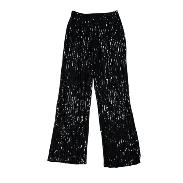 *New Boohoo Sequin Wide Leg Trouser Pant Womens 14 Black Cocktail Party Festive - Image 2