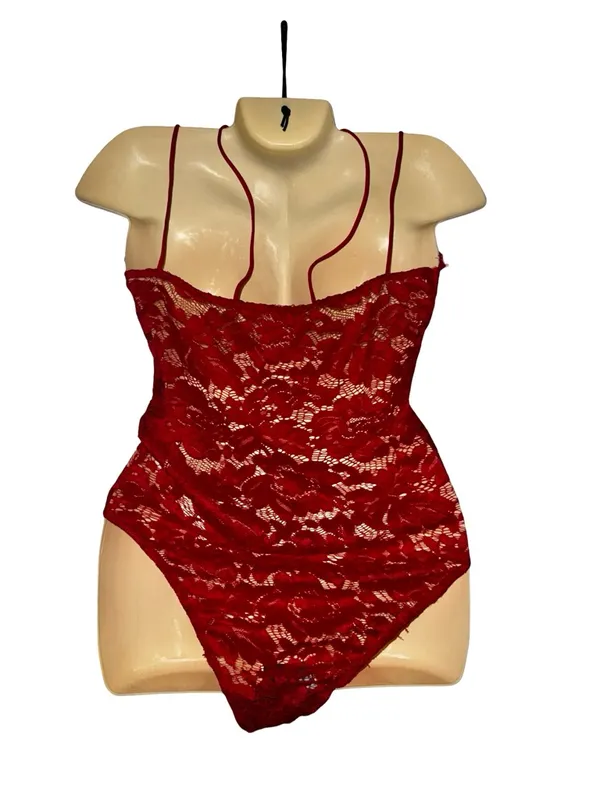 SHEIN Red Lace Strappy Chemise Bodysuit - Image 3