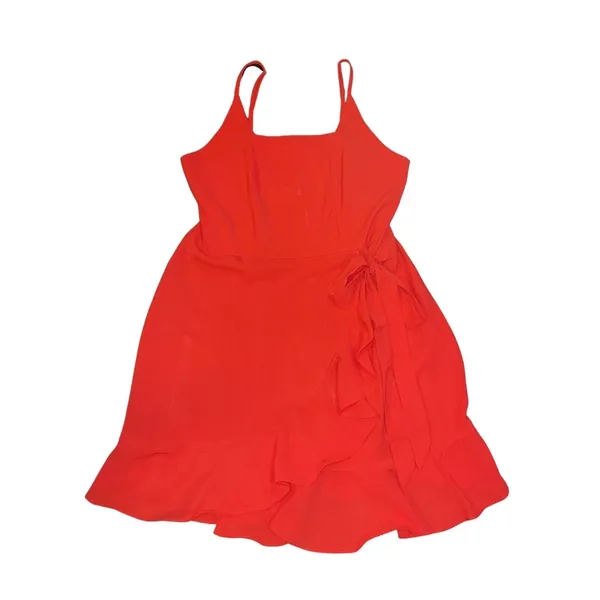 Red Adjustable Spaghetti Straps Sleeveless Faux Wrap Dress XL Flirty Party - Image 2