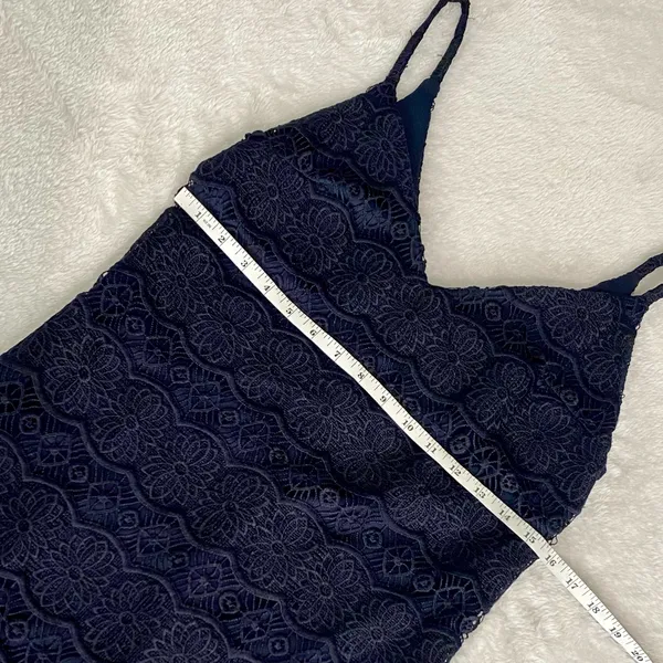 Betsey Johnson Navy Blue Lace Midi Dress - Sheer Scalloped Hem Size 6 - Image 9