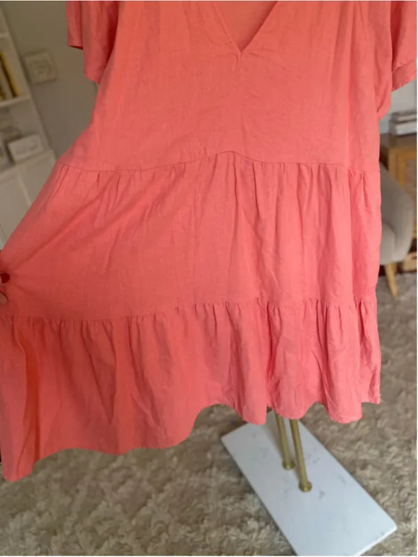 Universal Threads Linen Tiered Mini Dress Coral XL Boho Vaca Beachy Romantic Chic - Image 4