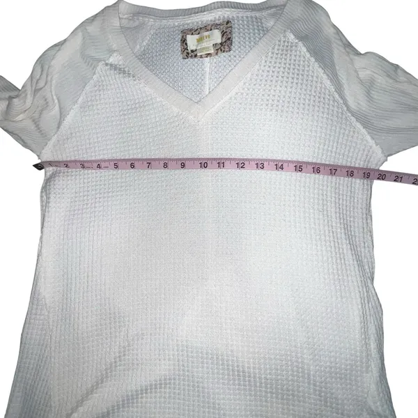 Anthro Maeve Pearson‎ Thermal Waffle Knit Long Sleeve V Neck Top Women Large - Image 5