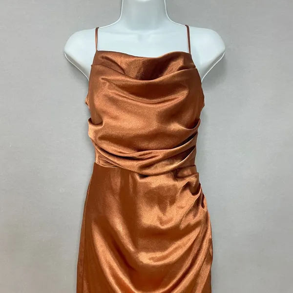 Birdy Grey Bridesmaid Dress Lydia Rust Satin Cowl High Slit Size XS Summer Fall - Image 8