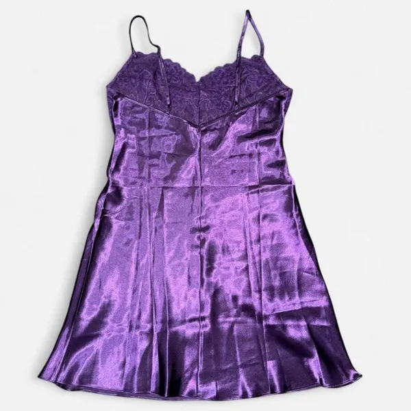 Source Unknown Royal Purple Lace and Satin Sexy Lingerie Mini Slip Dress, Size SMALL - Image 5