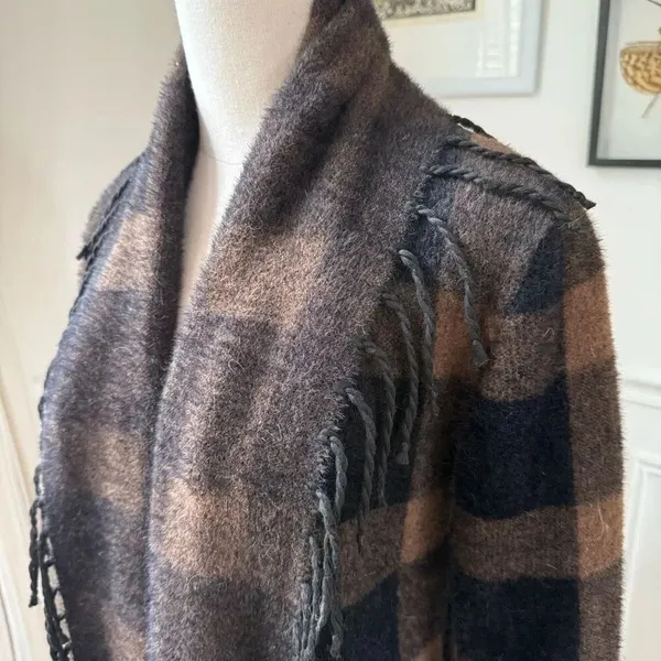 Lysse Alice Fringe Cardigan Sweater Coat Brown Black Buffalo Check $198 XXS XS S - Image 4