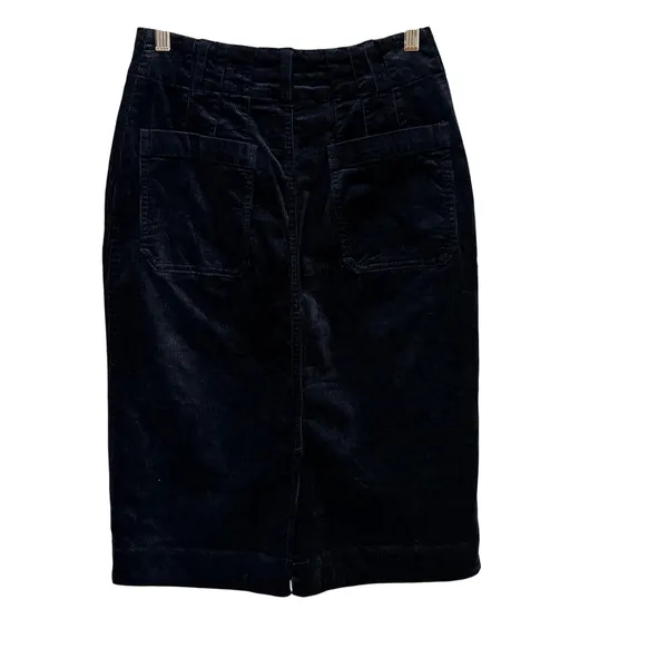 Maeve Anthropologie Navy Blue Corduroy Pencil Skirt XS High Waist Patch Pocket - Image 3