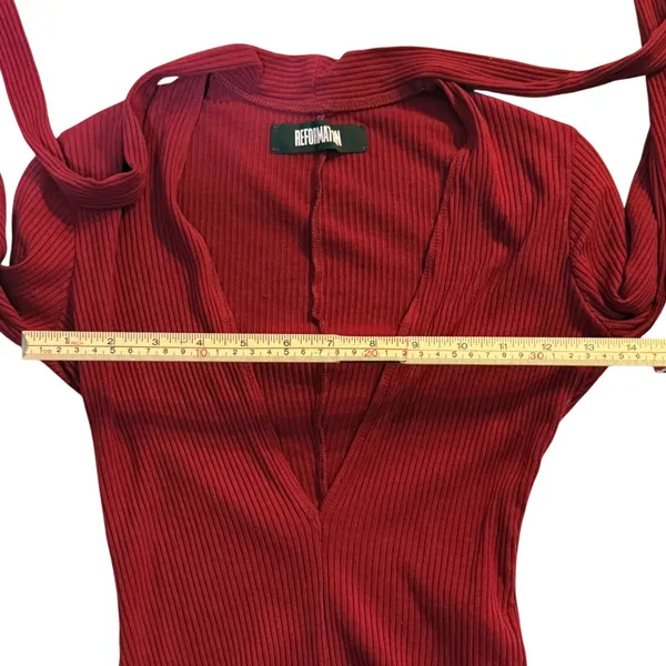 Reformation Burgundy Ribbed Long Sleeve Deep V-Neck‎ Bodysuit XS Made in USA - Image 8
