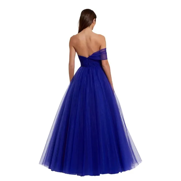 Mac Duggal Womens One Side Off the Shoulder Bustier Ball Gown Cobalt Blue 6 - Image 8