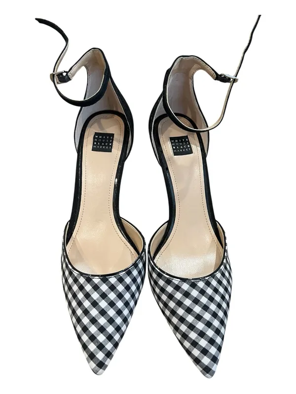 White House Black Market Gianna Gingham Ankle Strap Pumps 8.5 Black White - Image 4