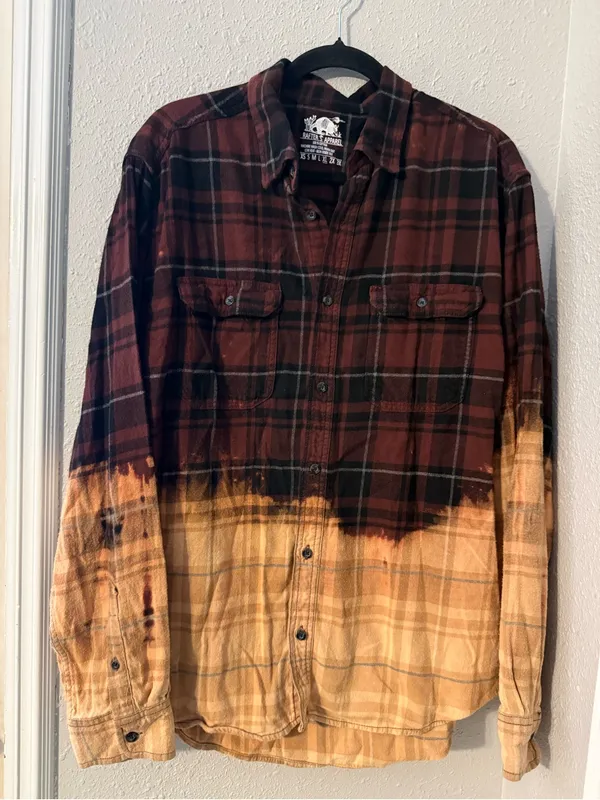 Boho Plaid Dip-Dye Rafters Apparel Shirt Red Black Ombre Flannel - Image 3