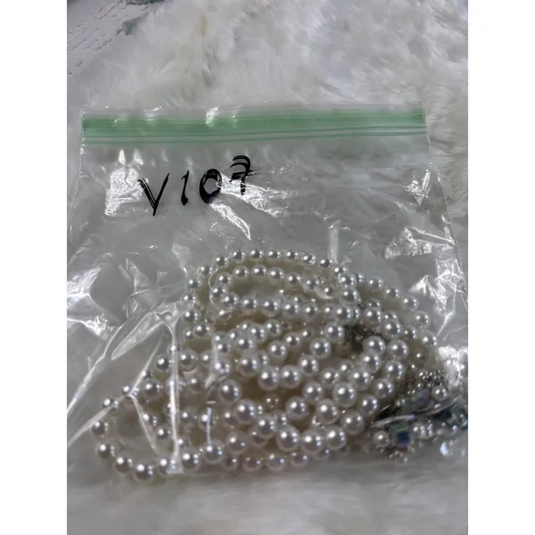 Vintage Japan Faux Pearl Double‎ Strand Necklace and AB Crystal Clip On Earrings - Image 10