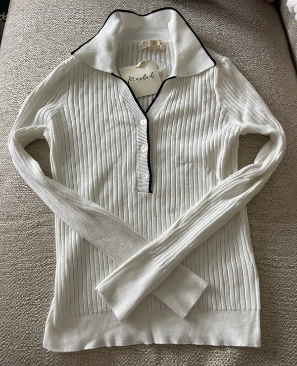 Marled Reunited Ivory Sweater With Black Tipping - Image 3