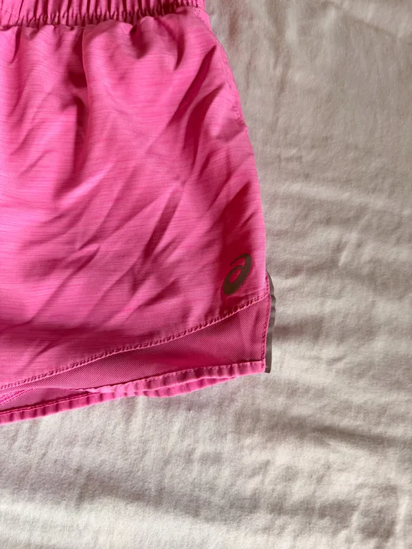 ASICS Running Shorts Pink M Elastic Waist Lined Zip Pocket Quick-Dry - Image 2
