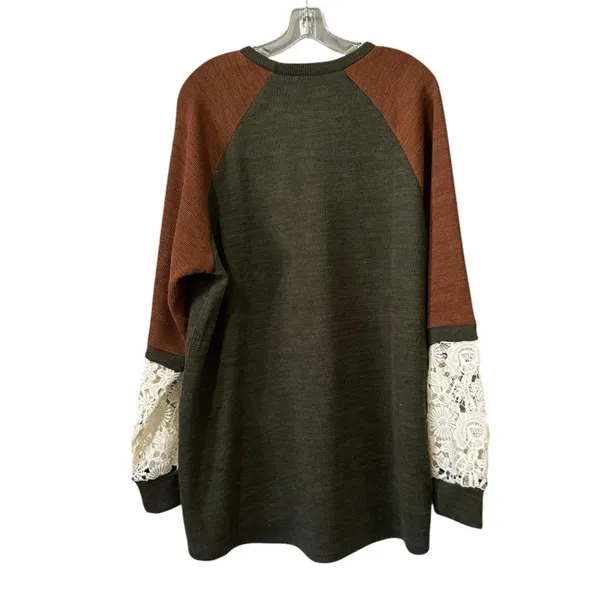 Sunshine & Rodeos Sweater Women Size XL Crocheted Sleeves Peasant Cottagecore‎ - Image 2