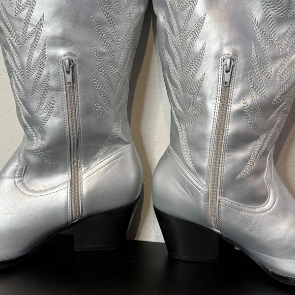 Metallic Silver Knee High Western Boots Womens 8.5 Vegan Leather Western‎ Rodeo - Image 15