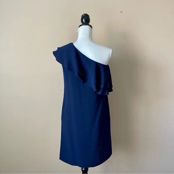 SHOSHANNA | Navy Blue One-Shoulder Ruffle Cocktail Dress Sz 4 - Image 6