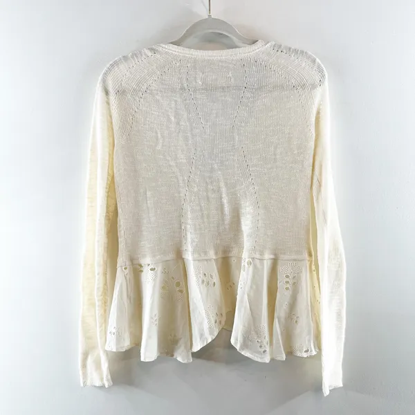 Anthropologie Hollie Eyelet Peplum Button Up Cardigan Sweater White Cream Small - Image 4