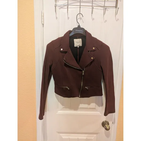 Zara maroon biker jacket cotton Size M - Image 3