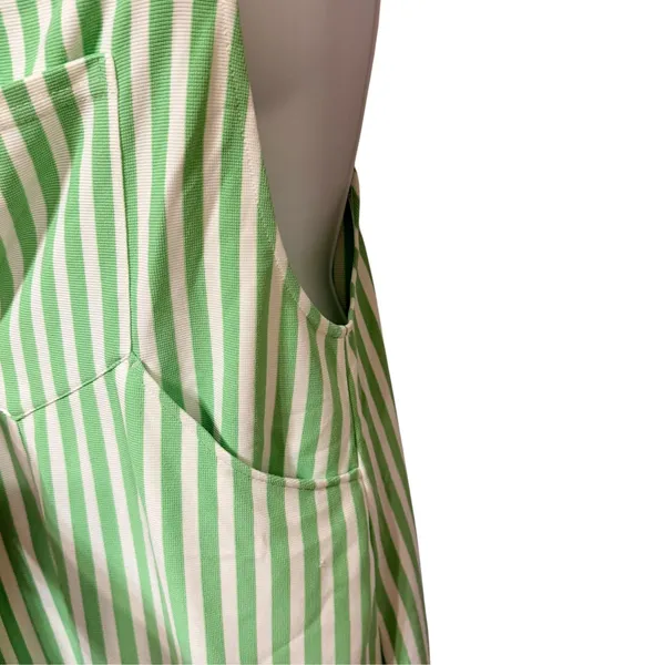Halara Green White Striped Wide Leg Bib Overalls Pockets Medium Regular - Image 6